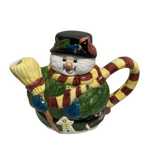 Vintage World Link Group Christmas Snowman Ceramic Teapot